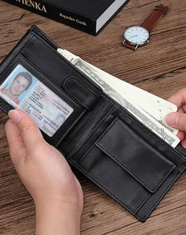 Black Trifold Leather Mens Wallet on sale Small Wallet on sale Billfold Wallet on sale Black Front Pocket Wallet on sale for Men