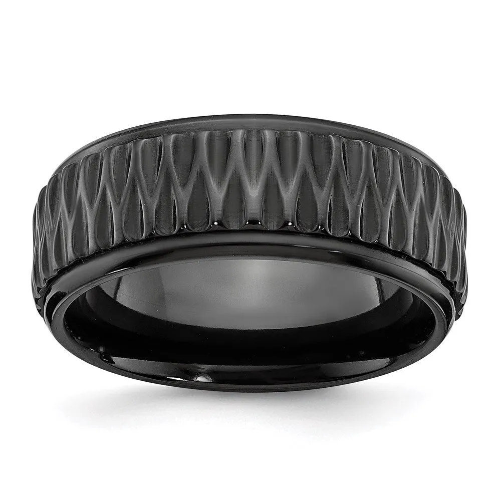 Black Zirconium Polished Grooved 8mm Band | ZCR102 