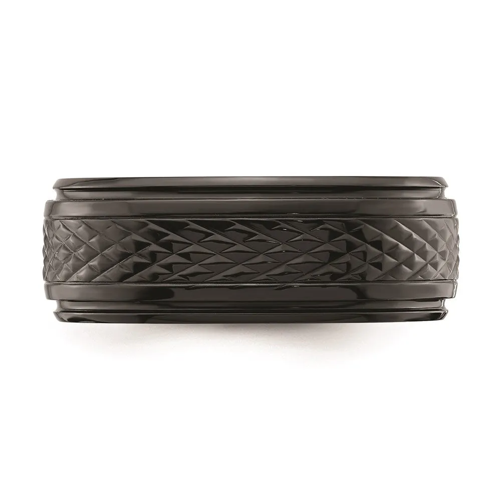 Black Zirconium Polished Ridged Edge 8mm Band | ZCR101