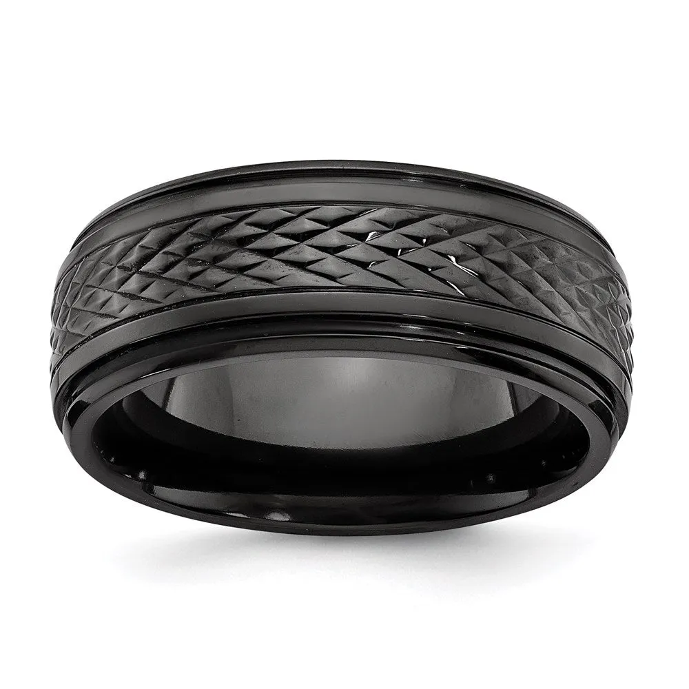 Black Zirconium Polished Ridged Edge 8mm Band | ZCR101