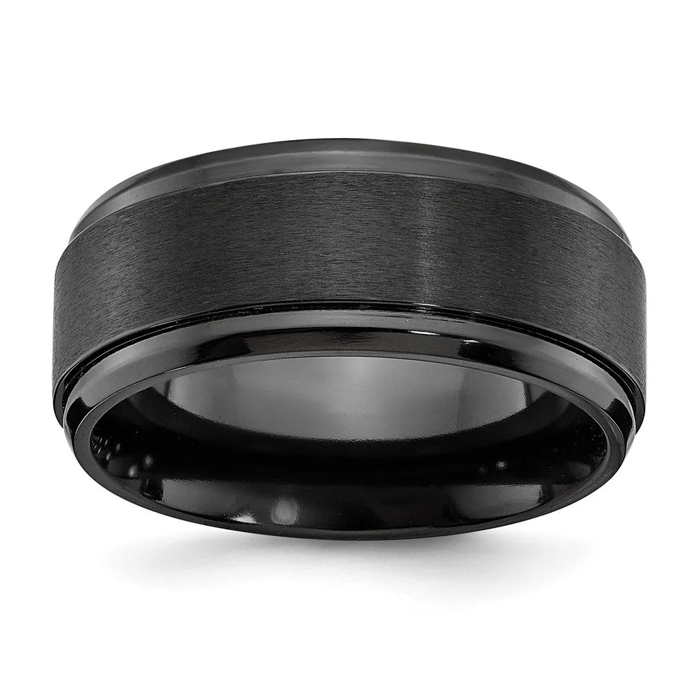 Black Zirconium Polished with Brushed Center Beveled Edge 9mm Band | ZCR107 