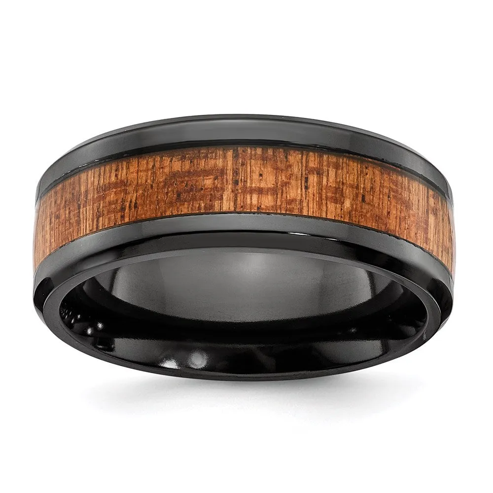 Black Zirconium Polished with Wood Inlay 8mm Band | ZCR105 