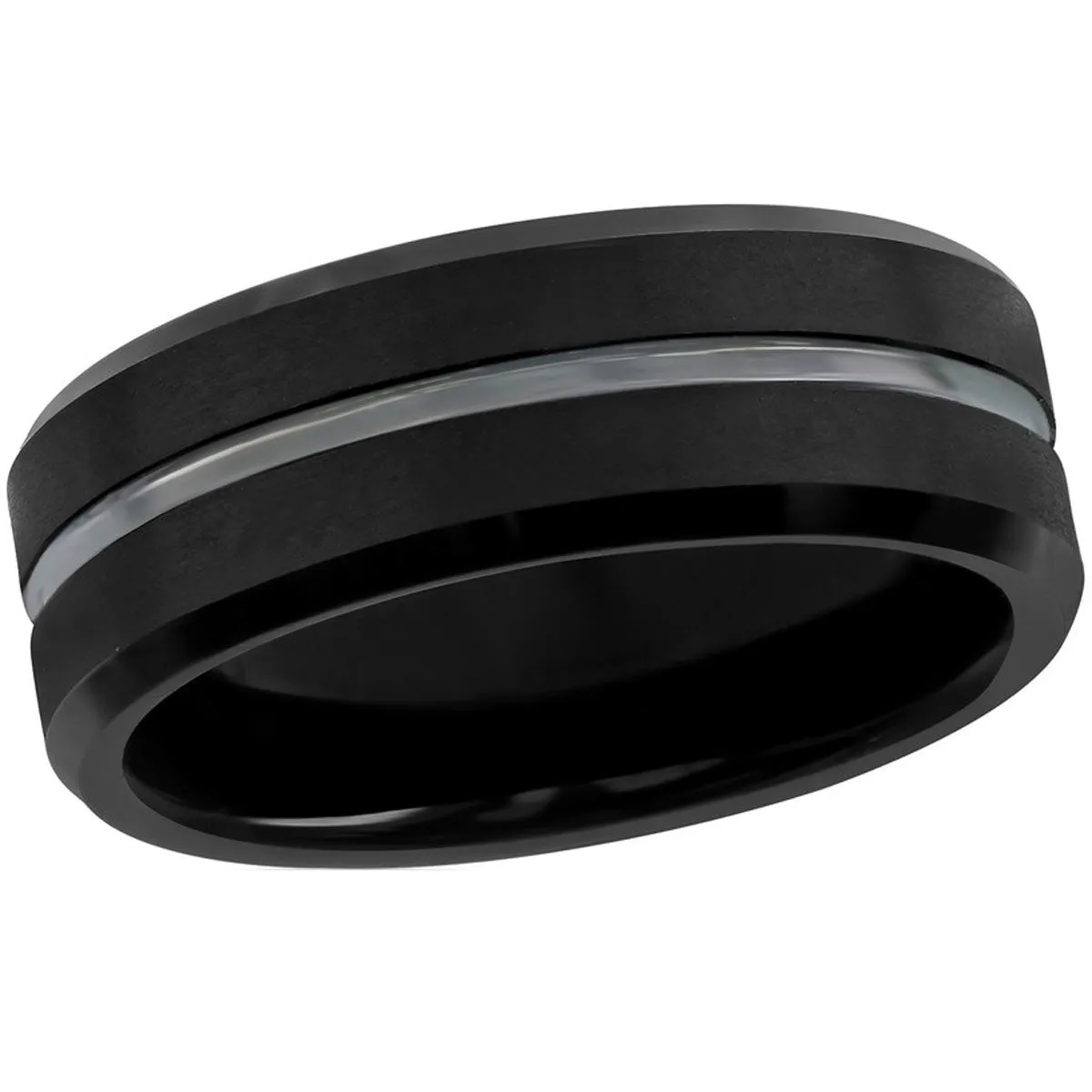 Blackjack Men's Ring - Matte and Polished Black Tungsten, Size 9 | SW-2075-9