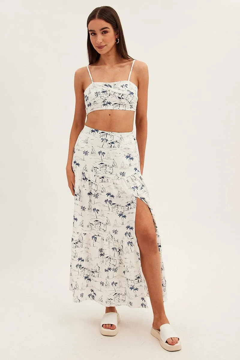 Blue Abstract Maxi Skirt High Waist Split Tiered Printed,skirt,denim skirt,mini skirt,maxi skirt,jean skirt,skort,tennis skirt,pleated skirt,pencil skirt,bubble skirt,plisse skirt,fitted skirt,midi skirt,short skirt,short mini skirt,leather skirt,a line sk