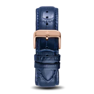 Blue Croc Pattern Leather Strap With Rose Gold Buckle