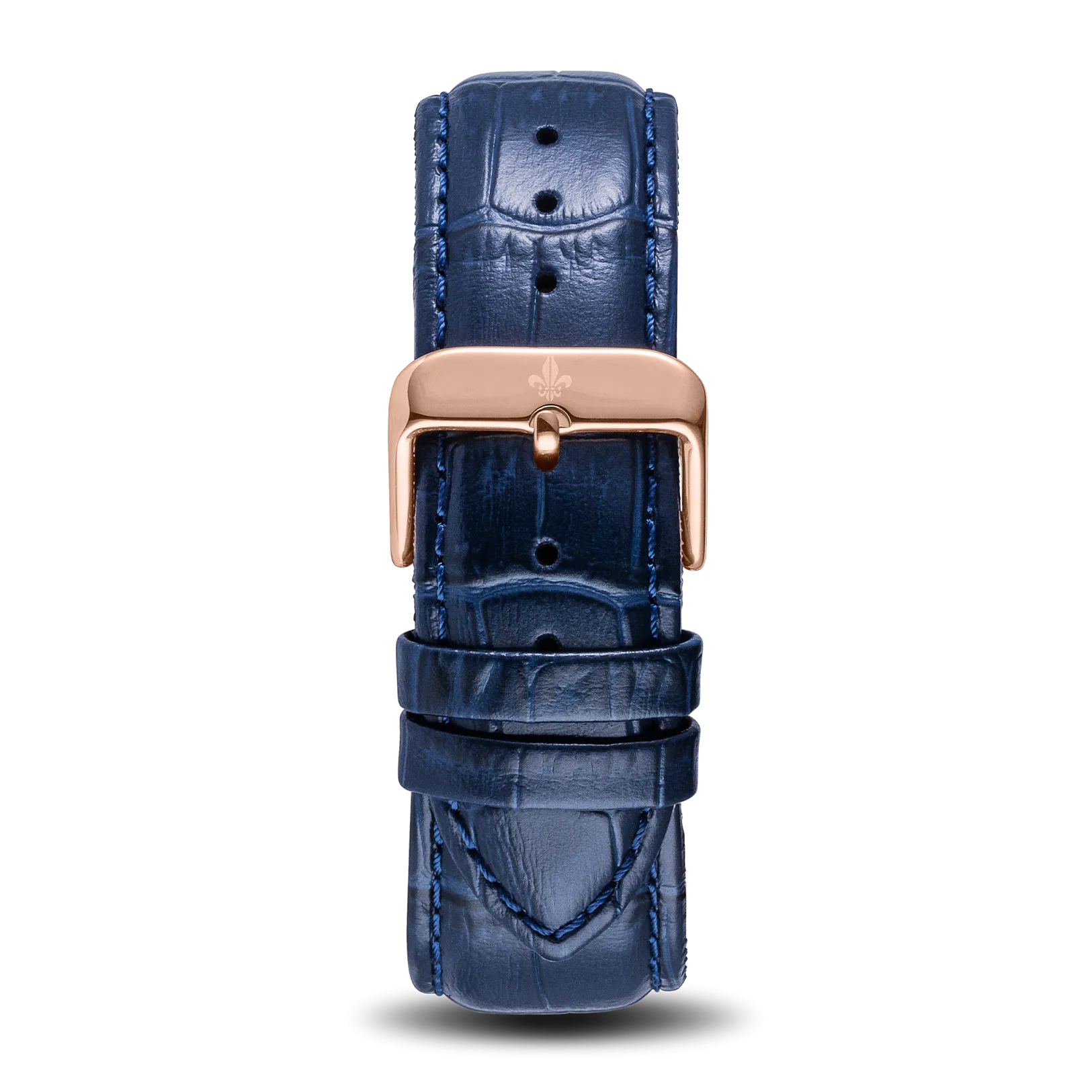 Blue Croc Pattern Leather Strap With Rose Gold Buckle