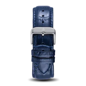 Blue Croc Pattern Leather Strap With Silver Buckle