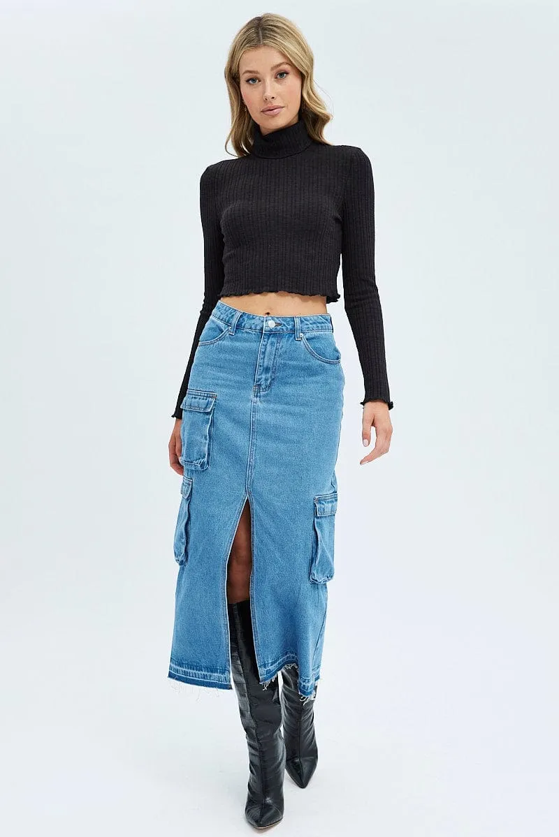 Blue Denim Maxi Skirt Cargo,skirt,denim skirt,mini skirt,maxi skirt,jean skirt,skort,tennis skirt,pleated skirt,pencil skirt,bubble skirt,plisse skirt,fitted skirt,midi skirt,short skirt,short mini skirt,leather skirt,a line skirt,Split skirt
