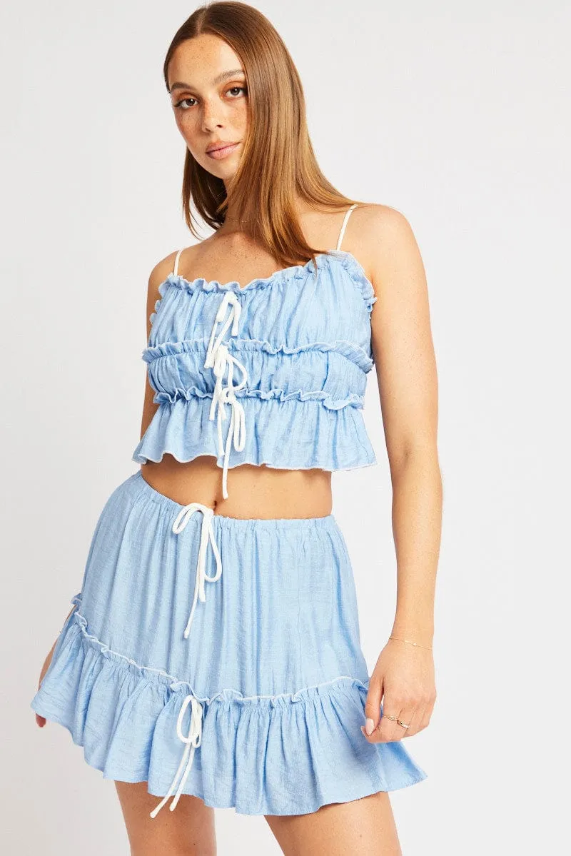 Blue Skater Skirt Tiered Mini
