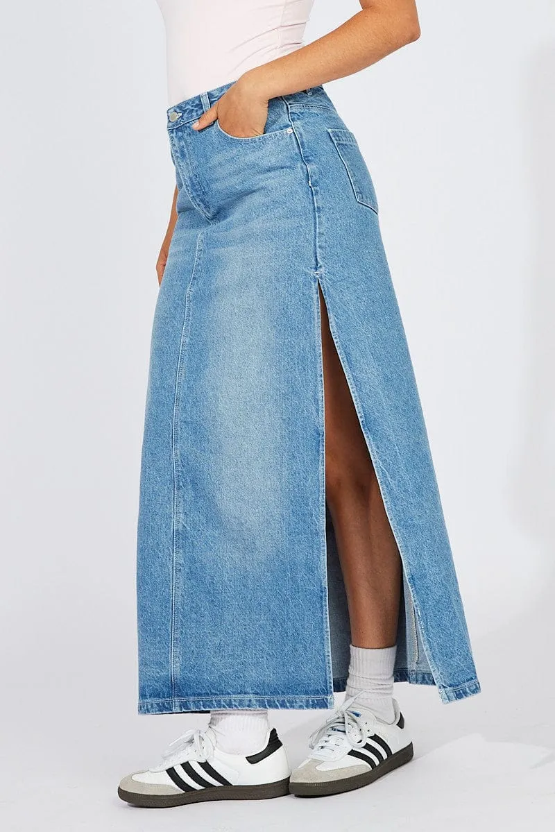 Blue Skirt Maxi High Rise,skirt,denim skirt,mini skirt,maxi skirt,jean skirt,skort,tennis skirt,pleated skirt,pencil skirt,bubble skirt,plisse skirt,fitted skirt,midi skirt,short skirt,short mini skirt,leather skirt,a line skirt,Split skirt