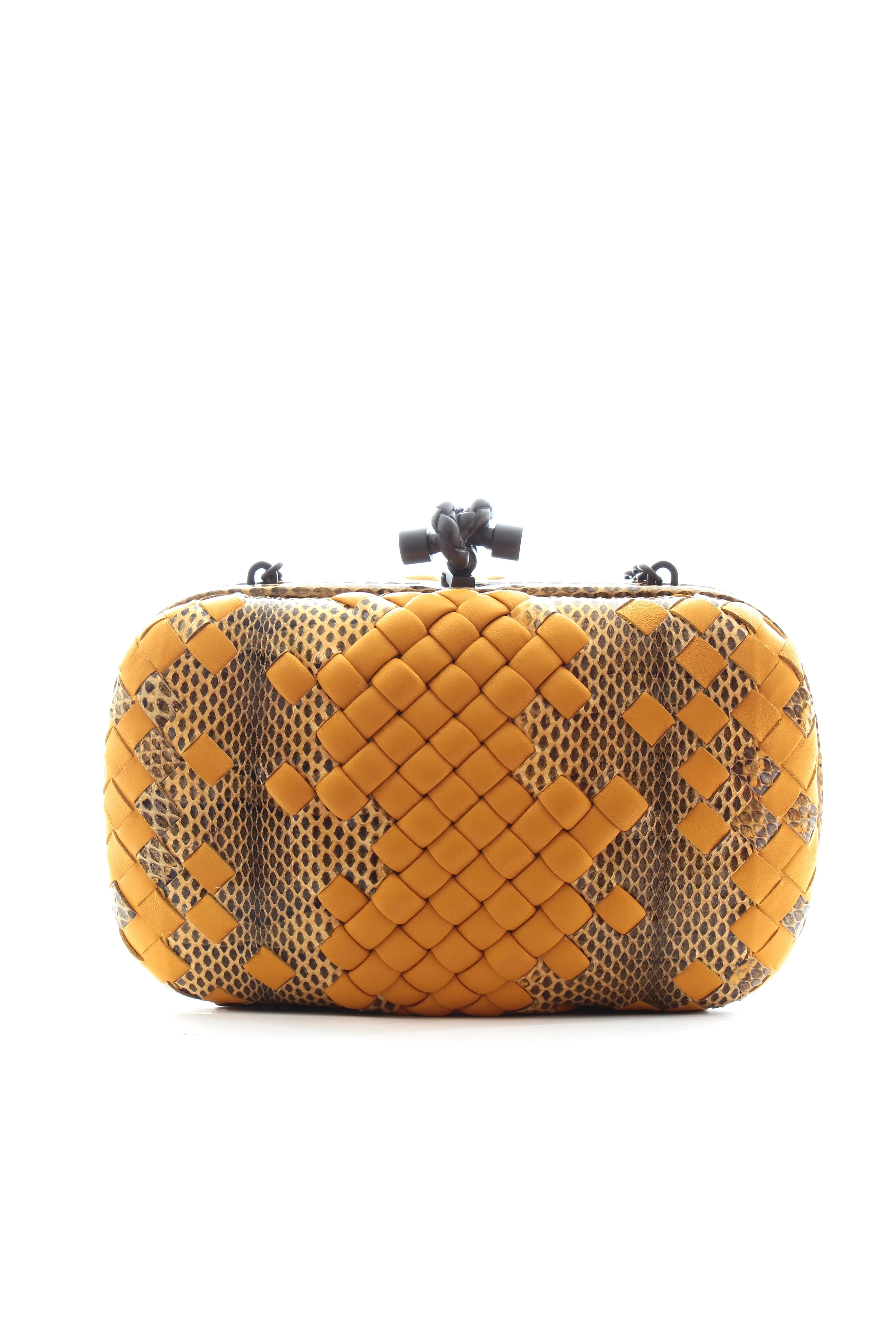 Bottega Veneta Intrecciato Python & Leather Clutch W/Chain