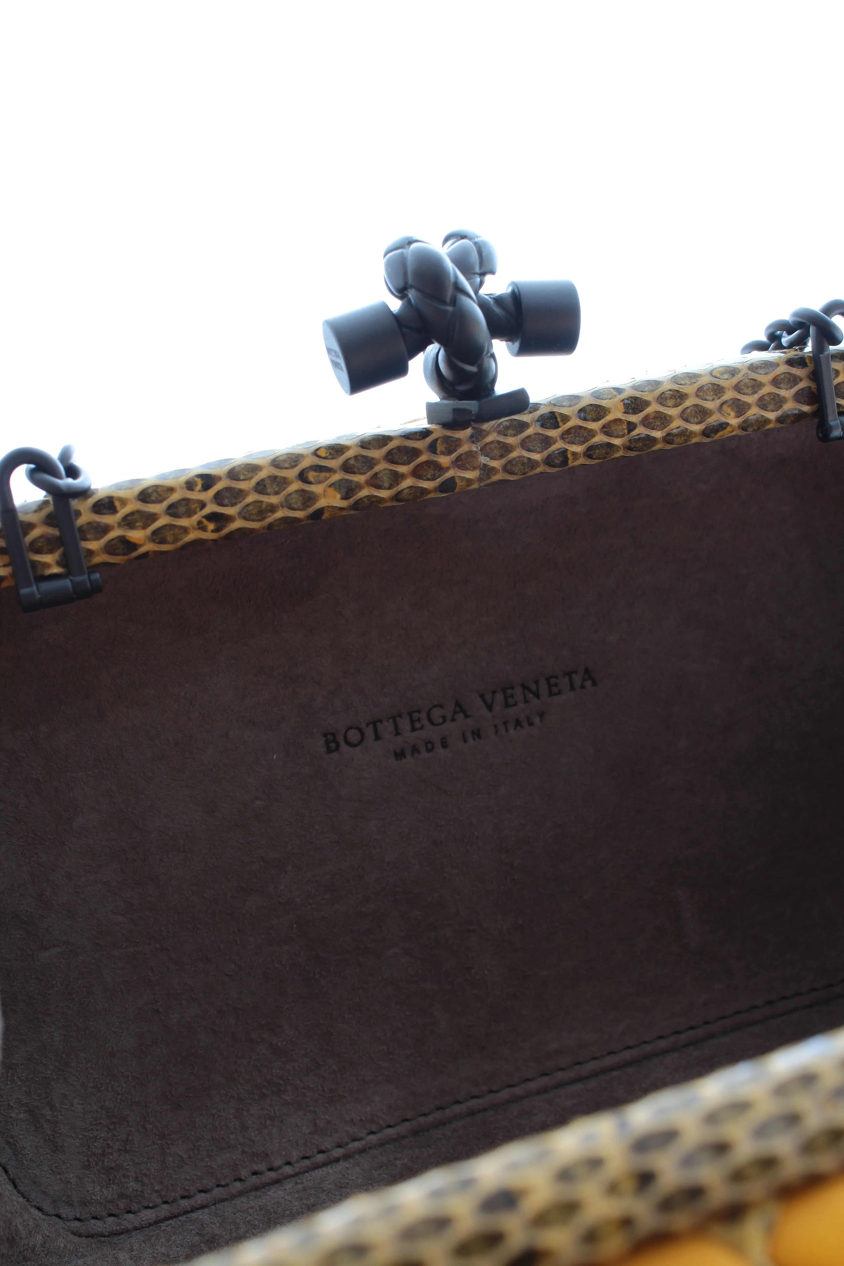 Bottega Veneta Intrecciato Python & Leather Clutch W/Chain