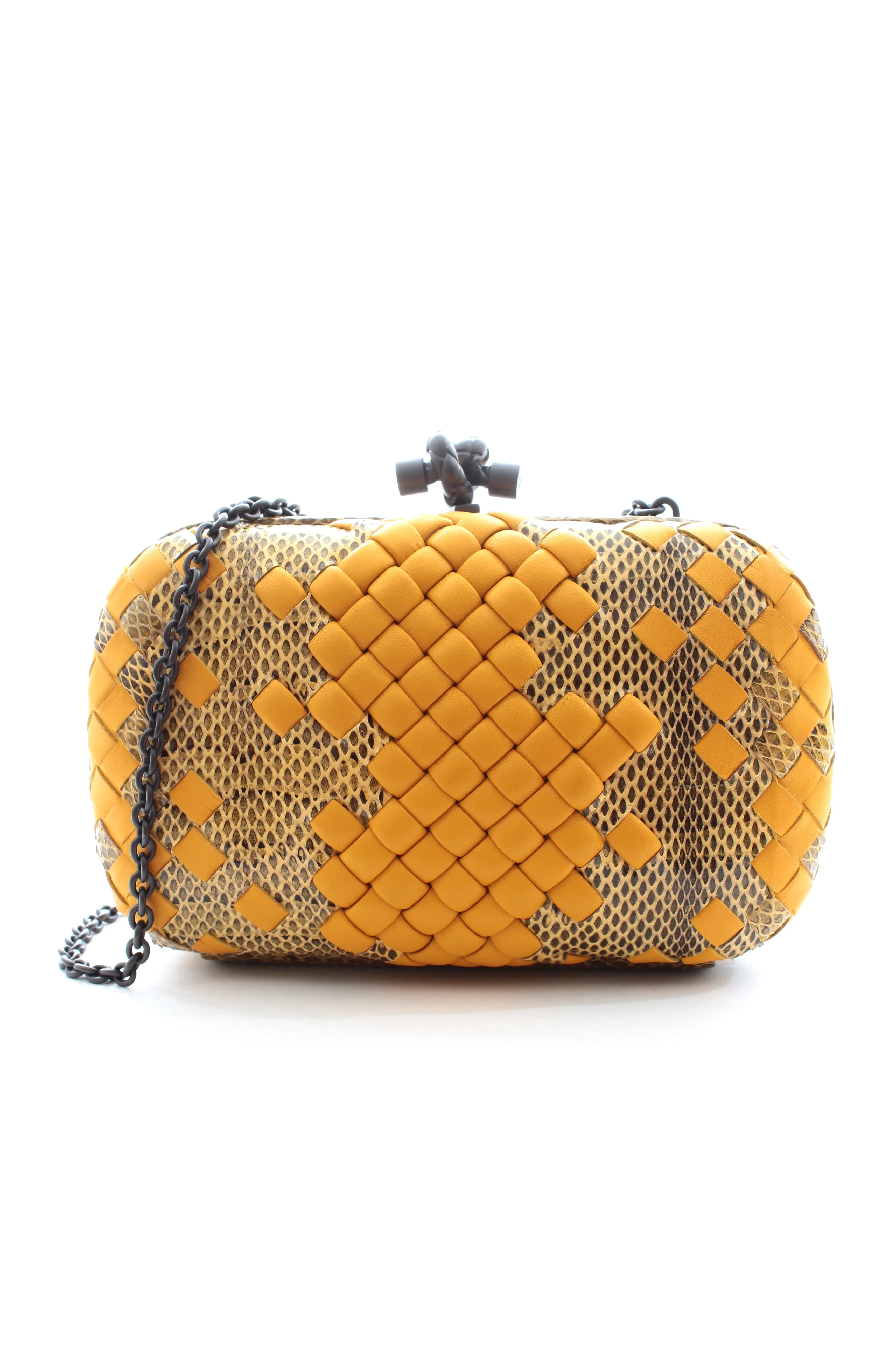 Bottega Veneta Intrecciato Python & Leather Clutch W/Chain