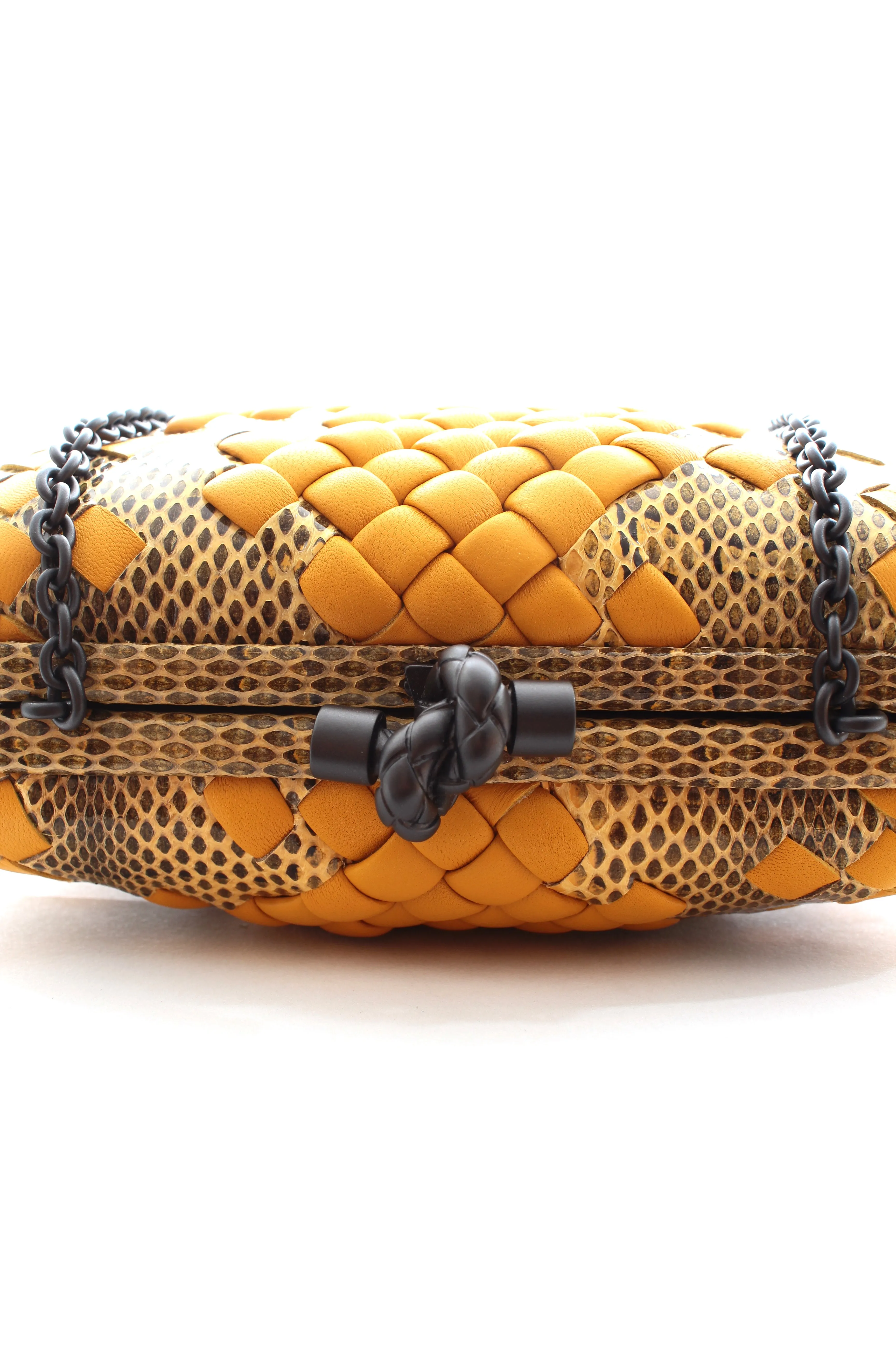 Bottega Veneta Intrecciato Python & Leather Clutch W/Chain