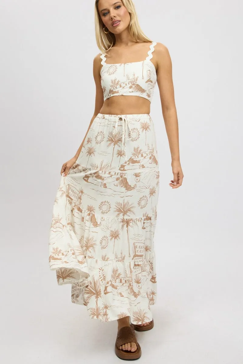 Brown Abstract Maxi Skirt Tiered High Rise Elastic Waistband,skirt,denim skirt,mini skirt,maxi skirt,jean skirt,skort,tennis skirt,pleated skirt,pencil skirt,bubble skirt,plisse skirt,fitted skirt,midi skirt,short skirt,short mini skirt,leather skirt,a lin