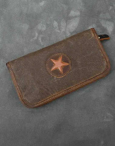 Brown Canvas Mens Long Wallet Zipper Green Clutch Phone Wallet For Men Cyber Monday wallet sale
