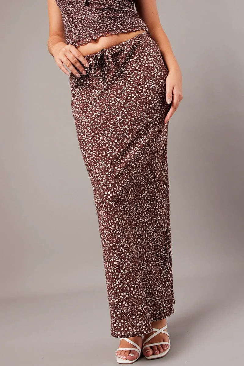 Brown Ditsy Slip Skirt Maxi,skirt,denim skirt,mini skirt,maxi skirt,jean skirt,skort,tennis skirt,pleated skirt,pencil skirt,bubble skirt,plisse skirt,fitted skirt,midi skirt,short skirt,short mini skirt,leather skirt,a line skirt