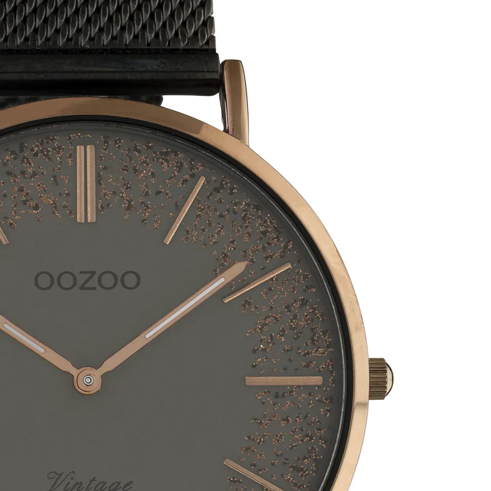 Brown OOZOO watch with titanium metal mesh bracelet - C20139