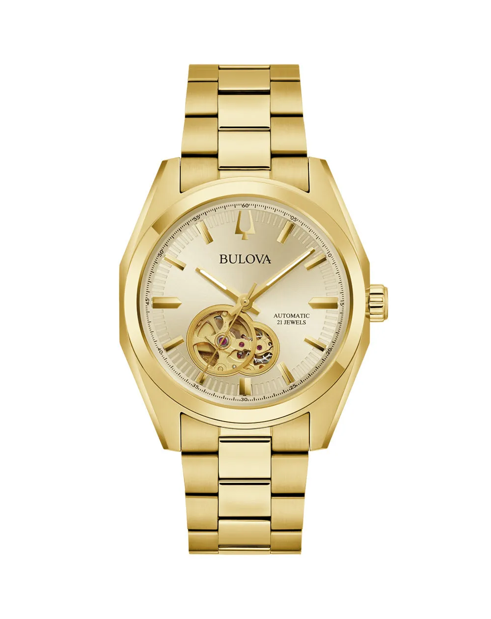 Bulova Classic Surveyor Automatic Stainless Steel Gold Dial Watch 97A182 