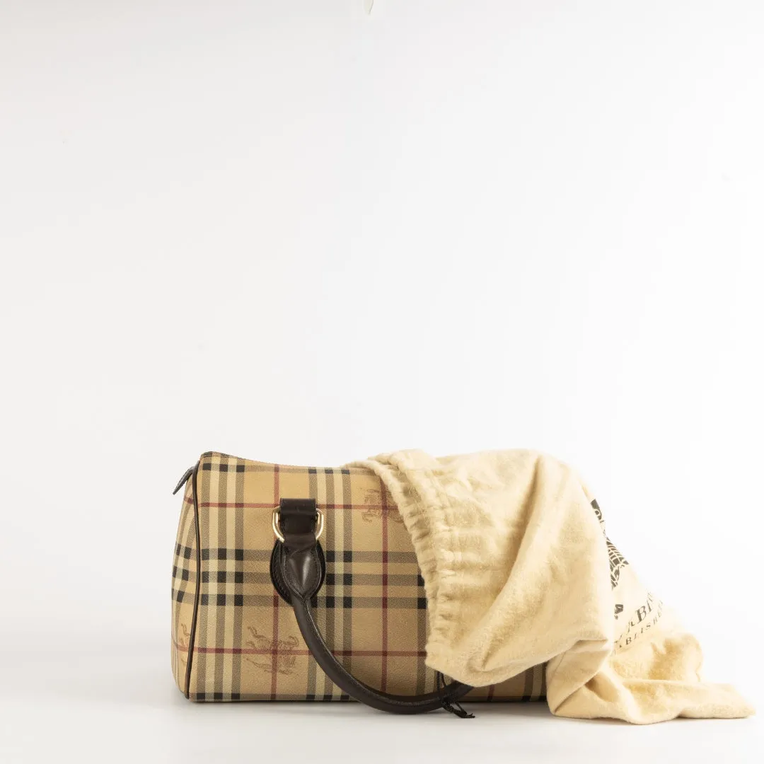 Burberry Haymarket Check Canvas Leather Boston Bag