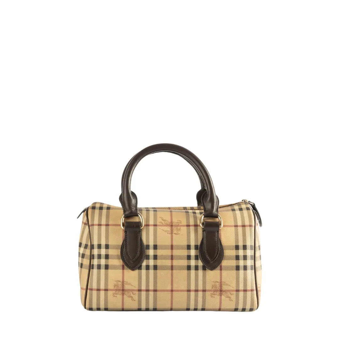 Burberry Haymarket Check Canvas Leather Boston Bag flash sale luggage