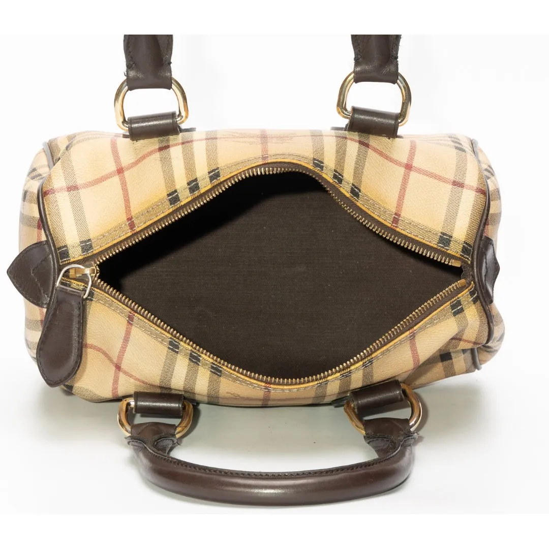 Burberry Haymarket Check PVC and Leather Boston Bag