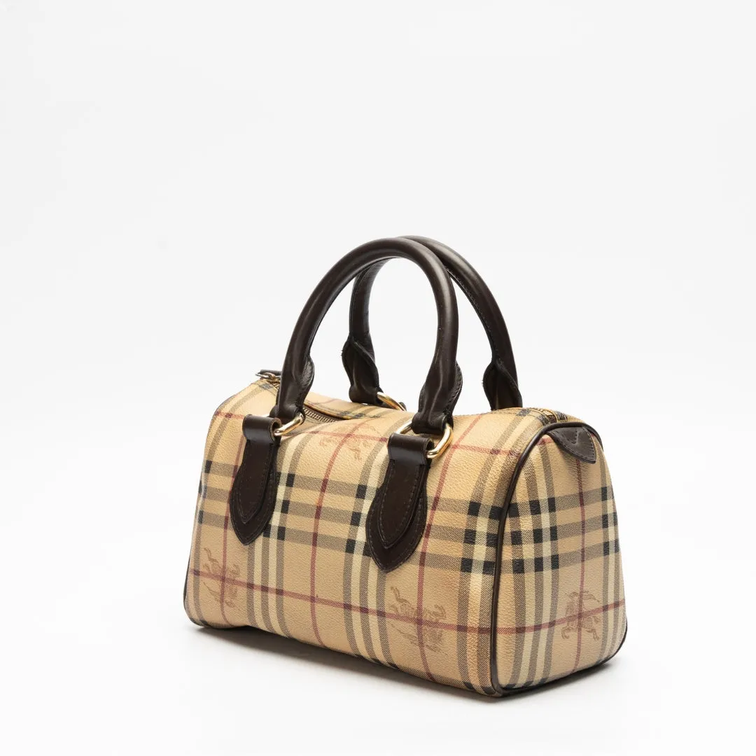 Burberry Haymarket Check PVC and Leather Boston Bag
