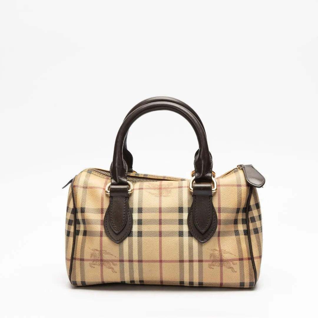 Burberry Haymarket Check PVC and Leather Boston Bag