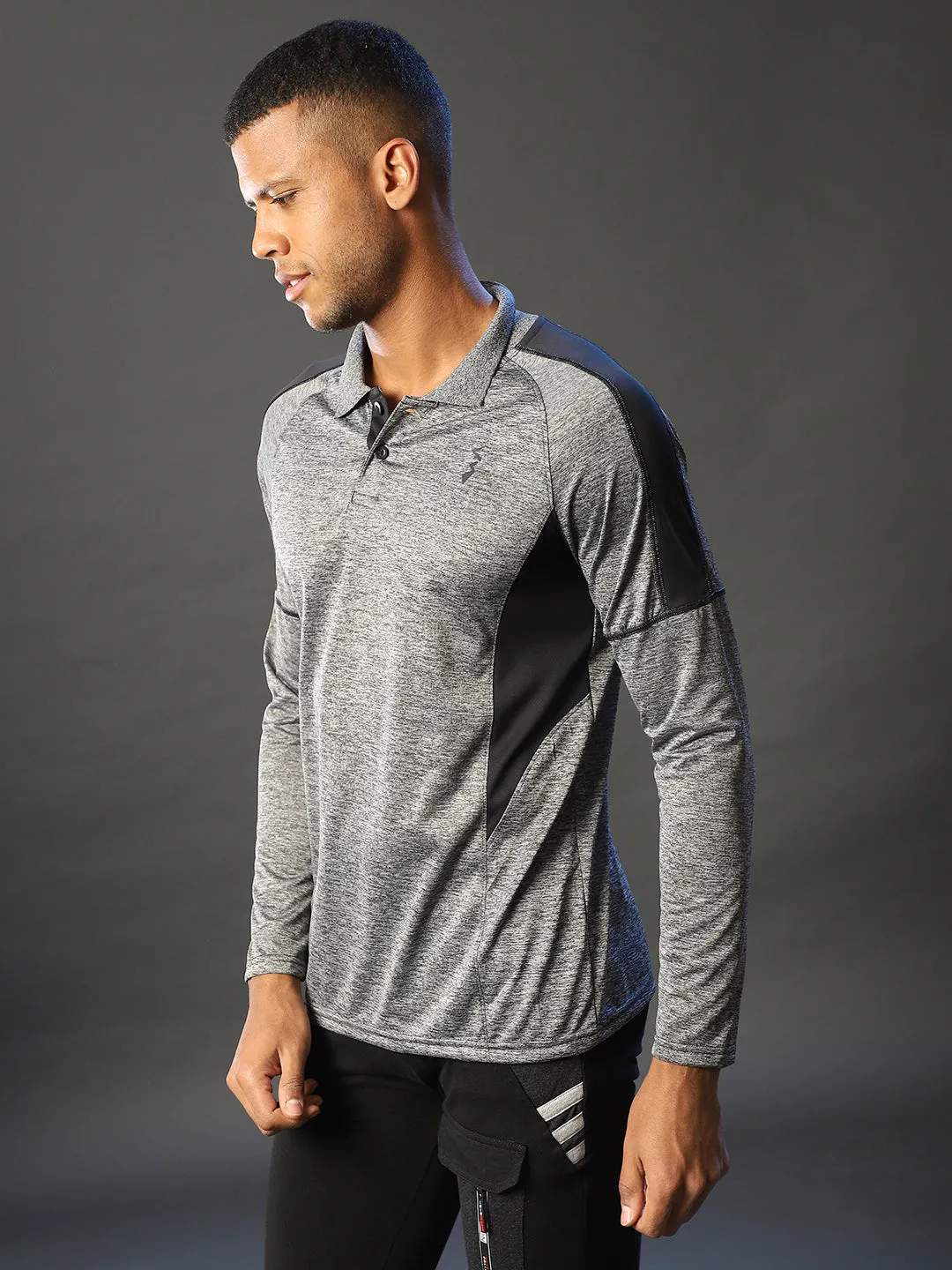 Campus Sutra Self Design Men Polo Neck Grey Sports T-Shirt