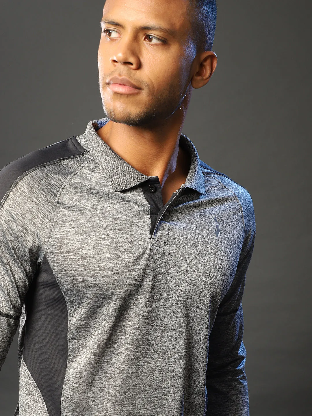 Campus Sutra Self Design Men Polo Neck Grey Sports T-Shirt