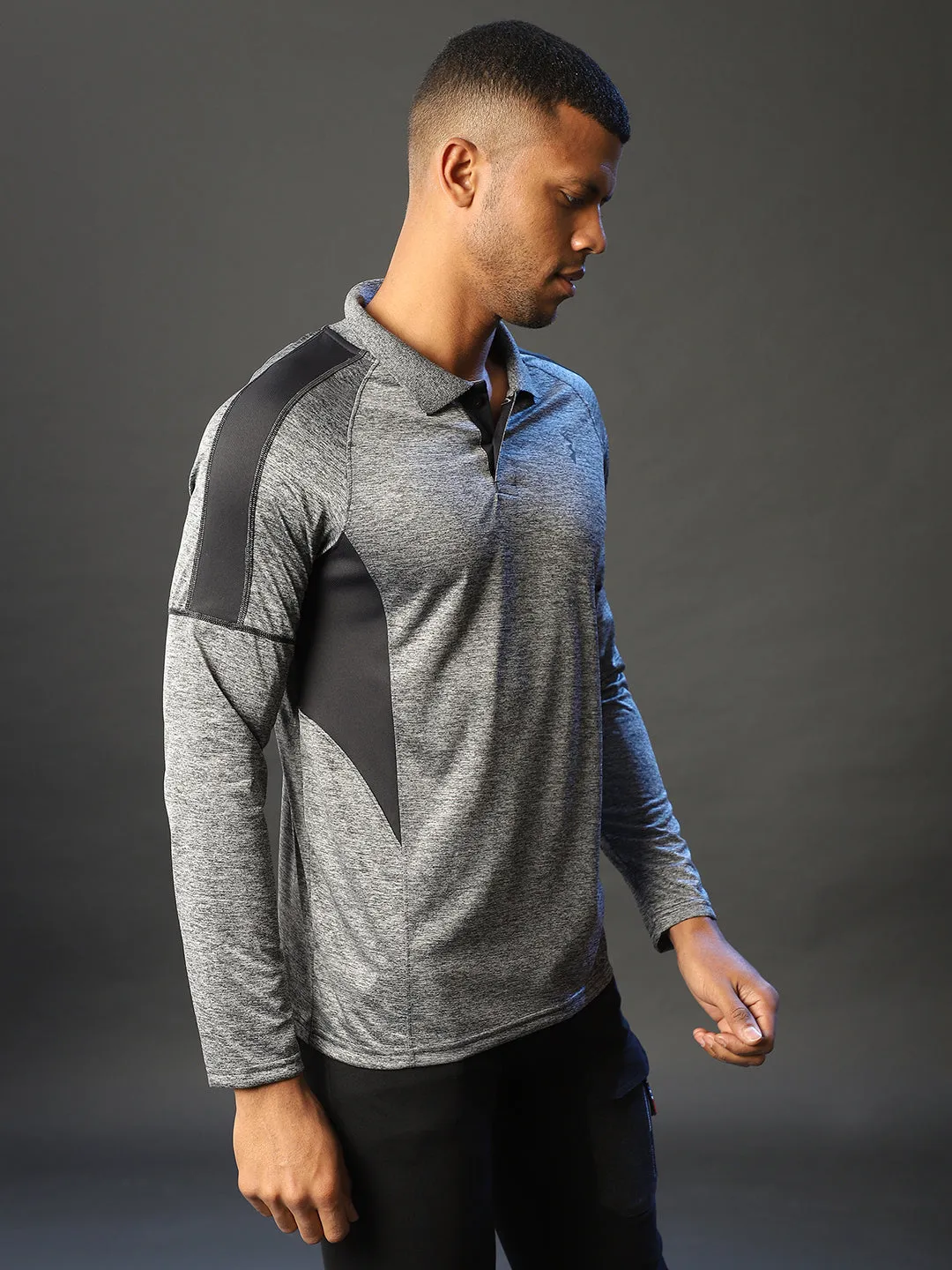 Campus Sutra Self Design Men Polo Neck Grey Sports T-Shirt