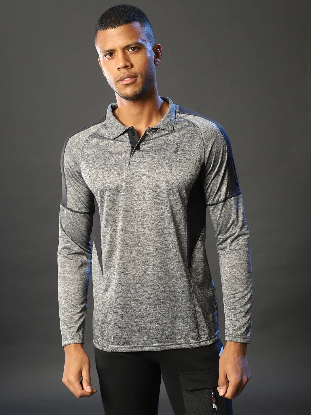 Campus Sutra Self Design Men Polo Neck Grey Sports T-Shirt