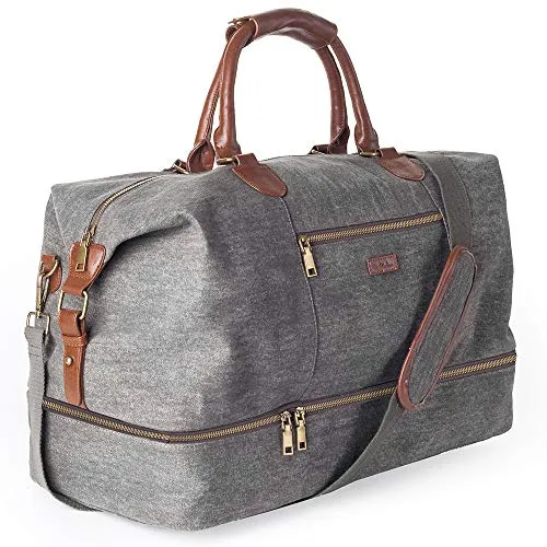 Canvas Travel Tote Luggage Men's Weekender Duffle Bag with Shoe compartment (Dark Grey) mega luggage savings
