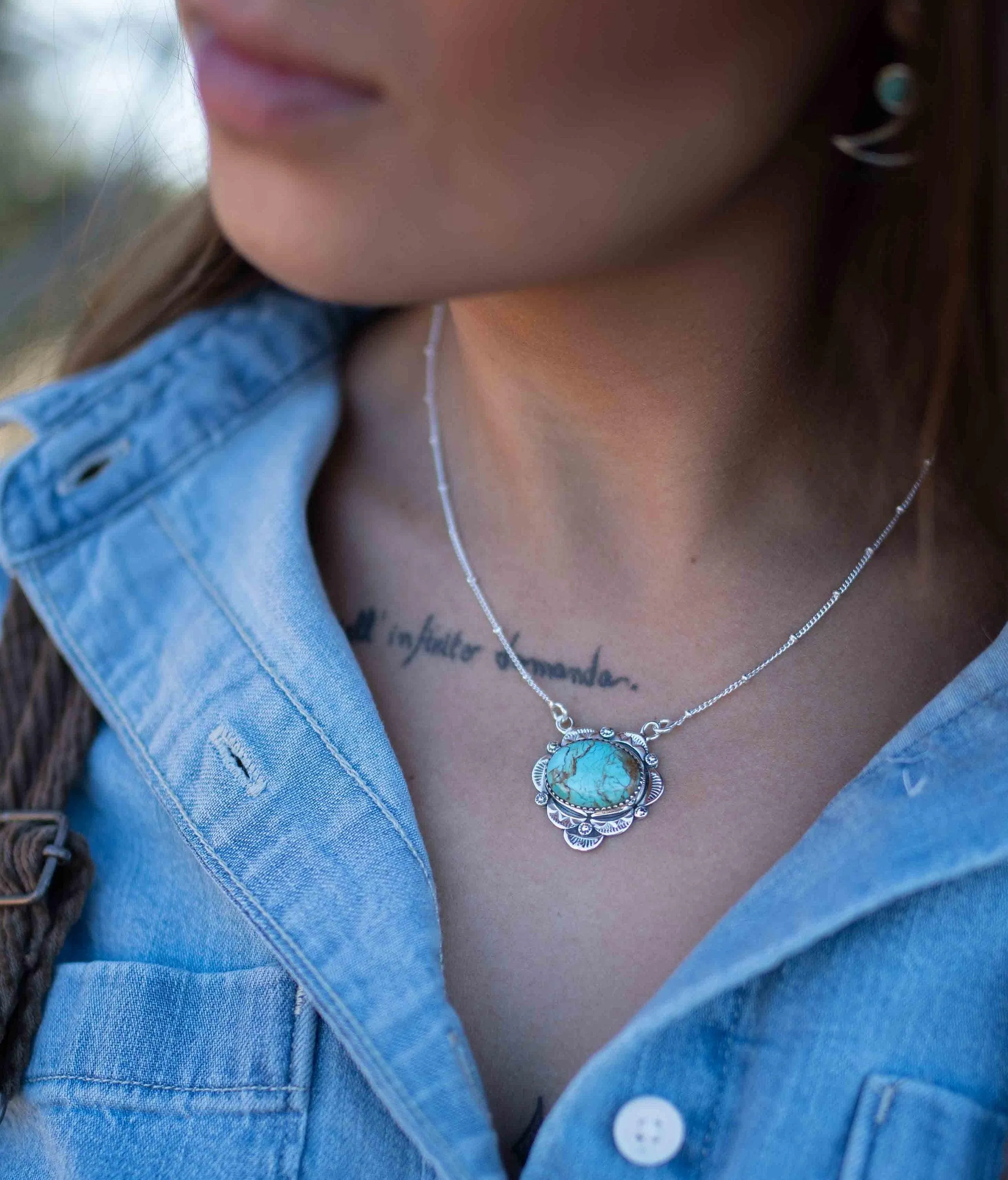 Carol Necklace ~Turquoise ~ Sterling Silver 925 ~ MN067