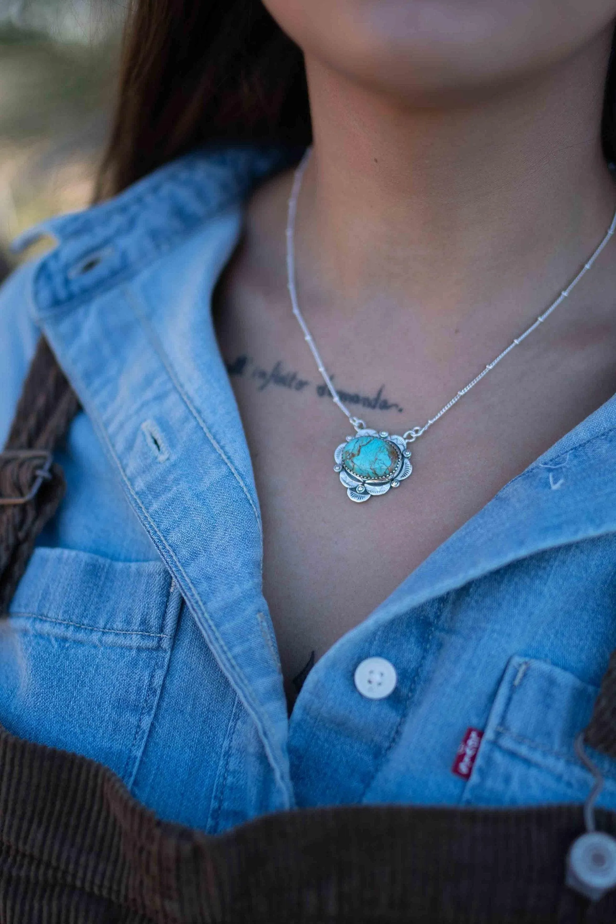 Carol Necklace ~Turquoise ~ Sterling Silver 925 ~ MN067