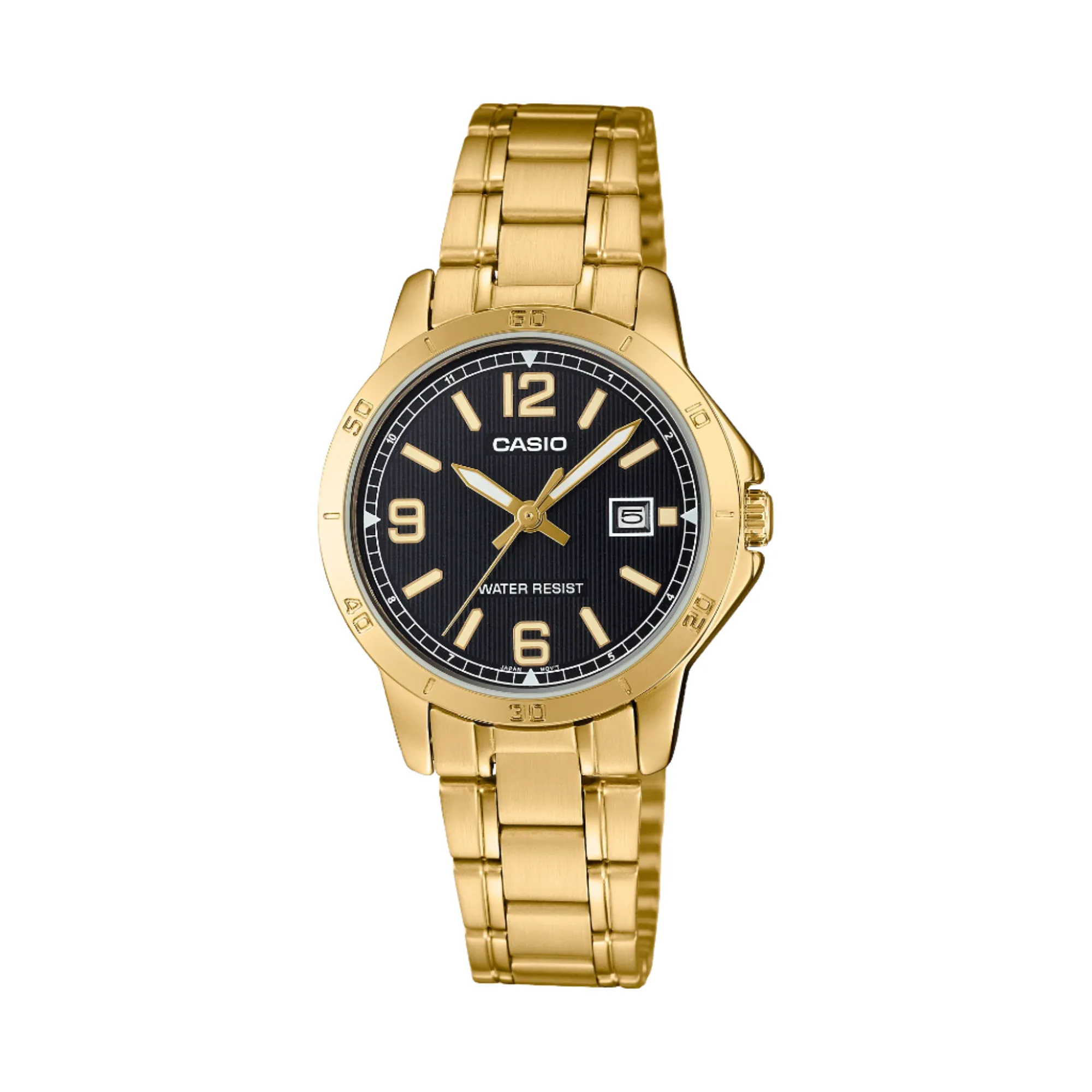 Casio Analog Black Dial Gold Stainless Steel Watch LTPV004G-1B 