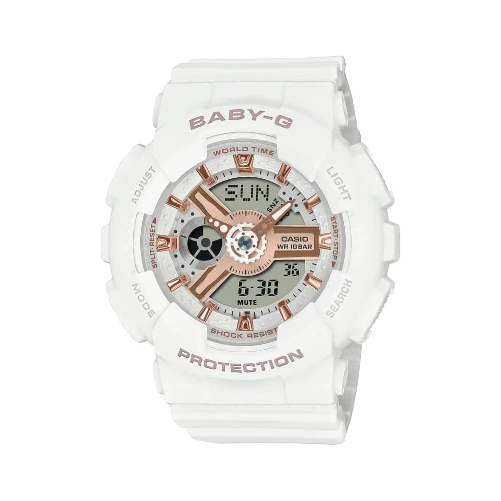 Casio Baby-G Digital-Analogue White Resin Strap Women Watch BA-110XRG-7ADR 