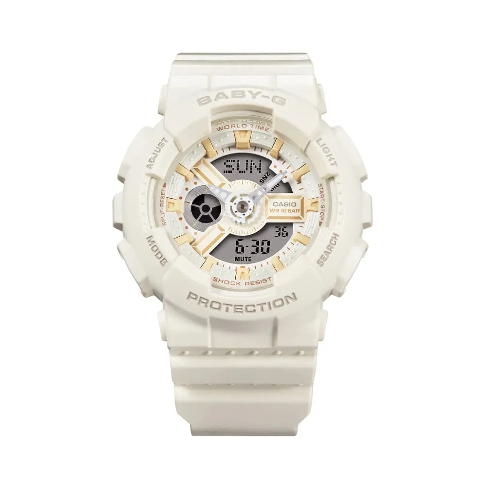 Casio Baby-G Digital-Analogue White Resin Strap Women Watch BA-110XSW-7ADR-P 