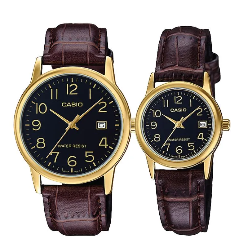 Casio Couple Leather Watch LTPV002GL-1B MTPV002GL-1B 