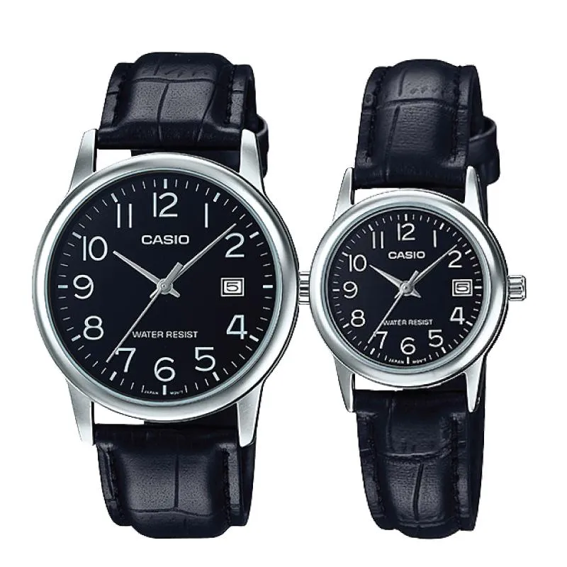 Casio Couple Leather Watch 	LTPV002L-1B 	MTPV002L-1B 