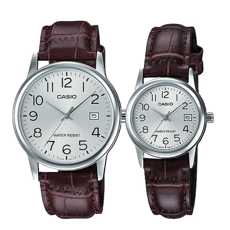 Casio Couple Leather Watch 	LTPV002L-7B2 MTPV002L-7B2 