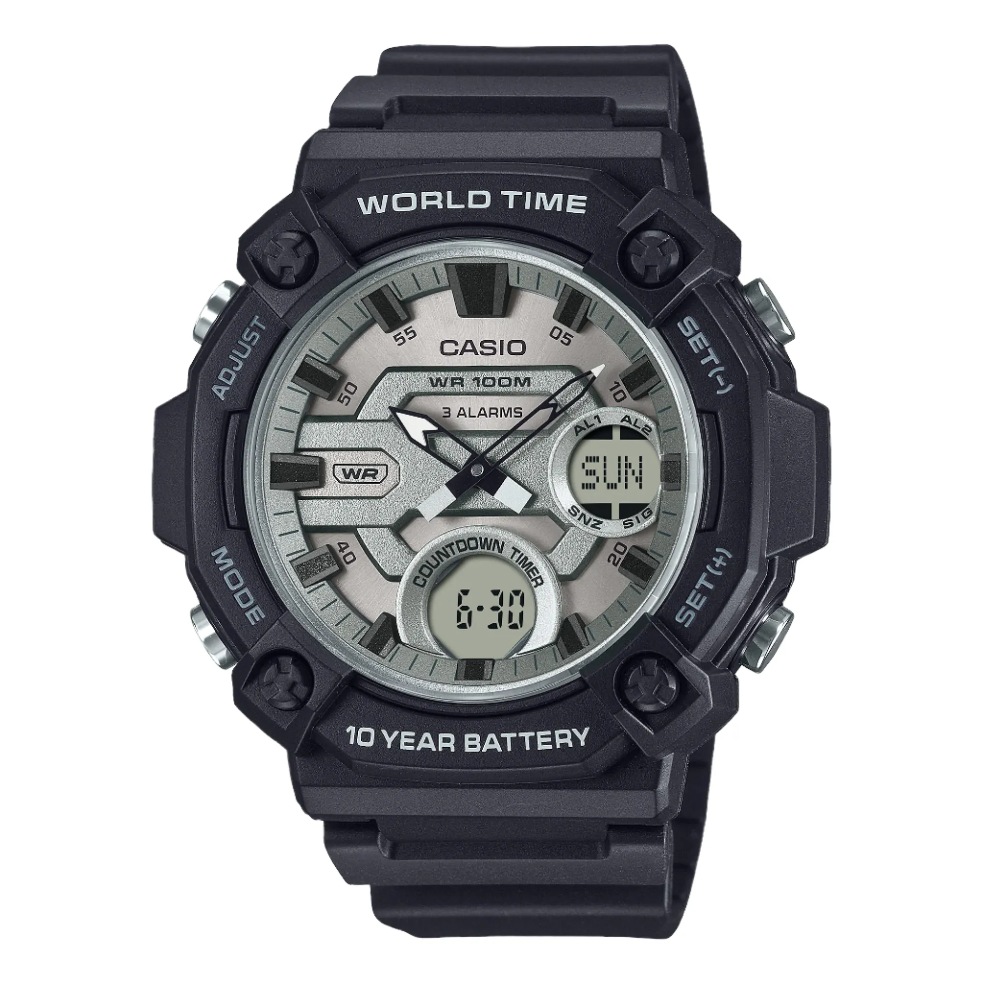 Casio Digital Analog Silver Dial Black Resin Band Watch AEQ120W-7A 