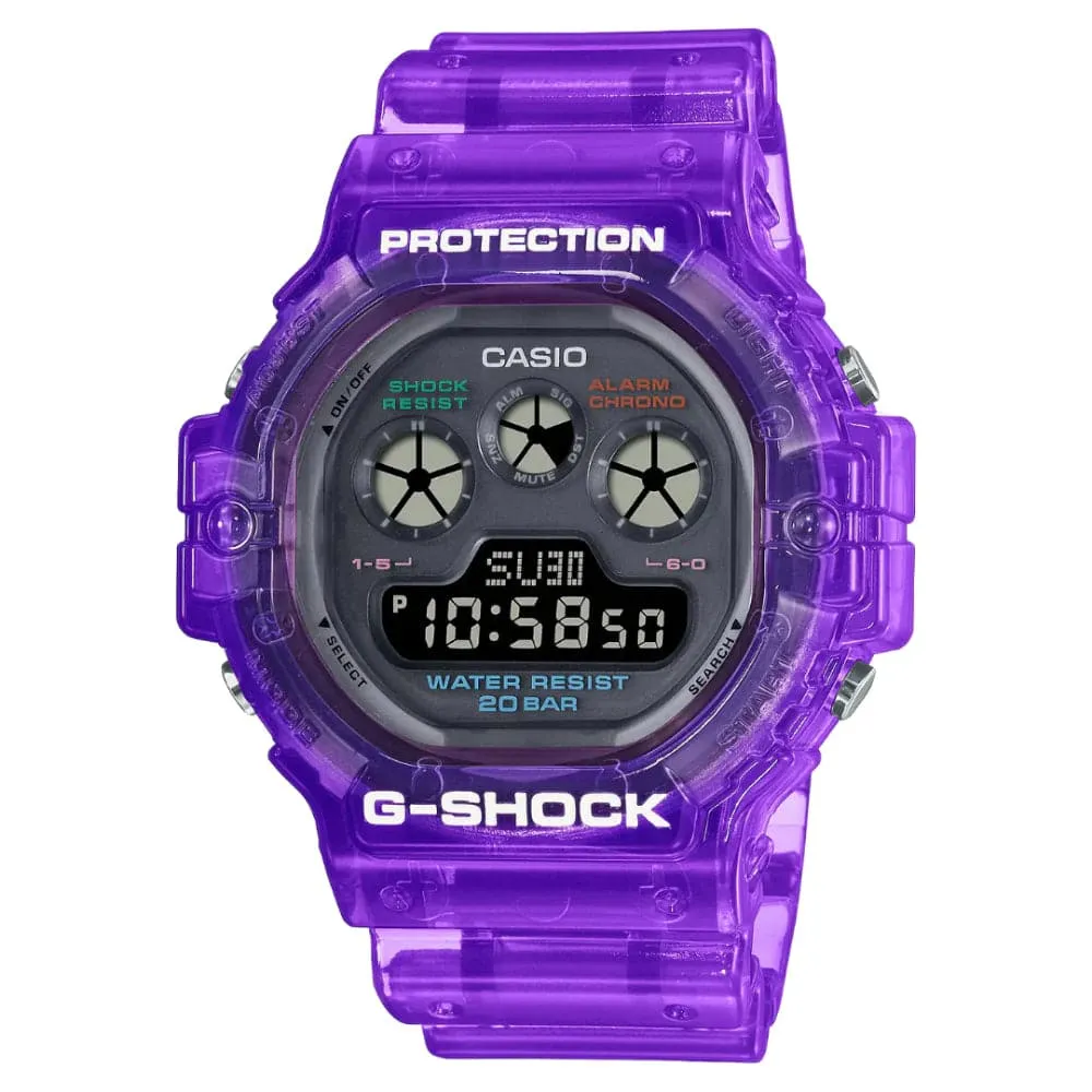 Casio G-Shock Digital Purple Transparent Resin Strap Unisex Watch DW-5900JT-6DR-P 