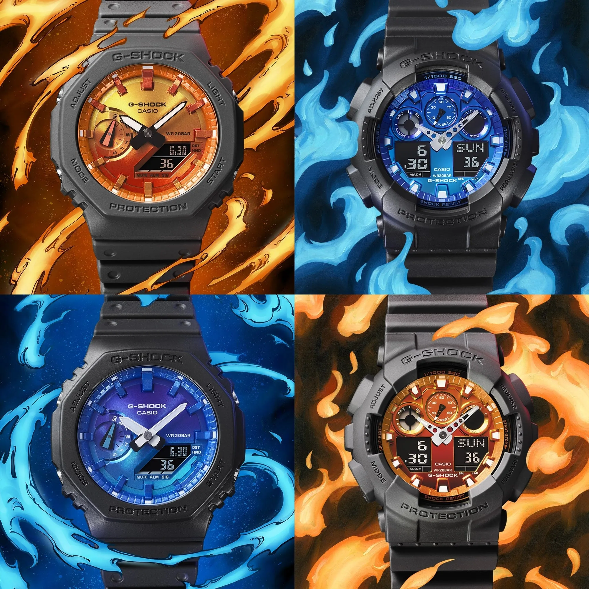 CASIO G-SHOCK  GA-100FL-8ADR FIERY ORANGE DIAL GRAY-ON-BLACK STRAP WATCH