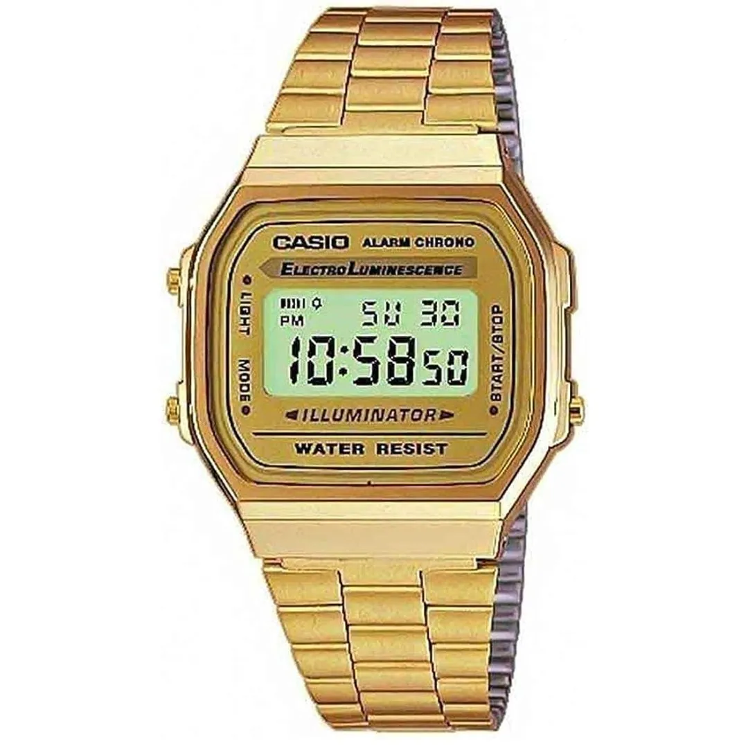 CASIO Unisex Multi-Function Gold-Tone Base Metal Bracelet Watch A-168WG-9WDF