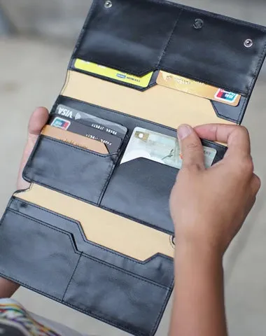 Casual Leather Men's Black Trifold Long Wallet Passport Wallet For Men Cyber Monday wallet sale