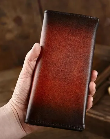 Casual Retro Leather Mens Wine Red Slim Long Wallet Light Beige Bifold Card Wallet Clutch Wallet For Men Cyber Monday wallet sale