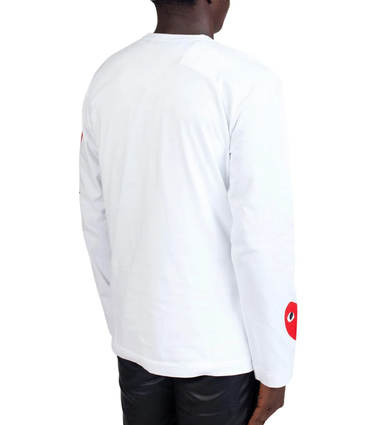 CdG PLAY White Play Logo Long Sleeve T-Shirt Red Heart