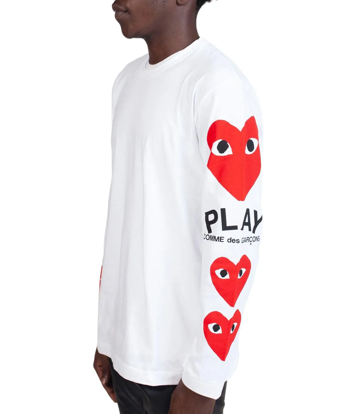 CdG PLAY White Play Logo Long Sleeve T-Shirt Red Heart