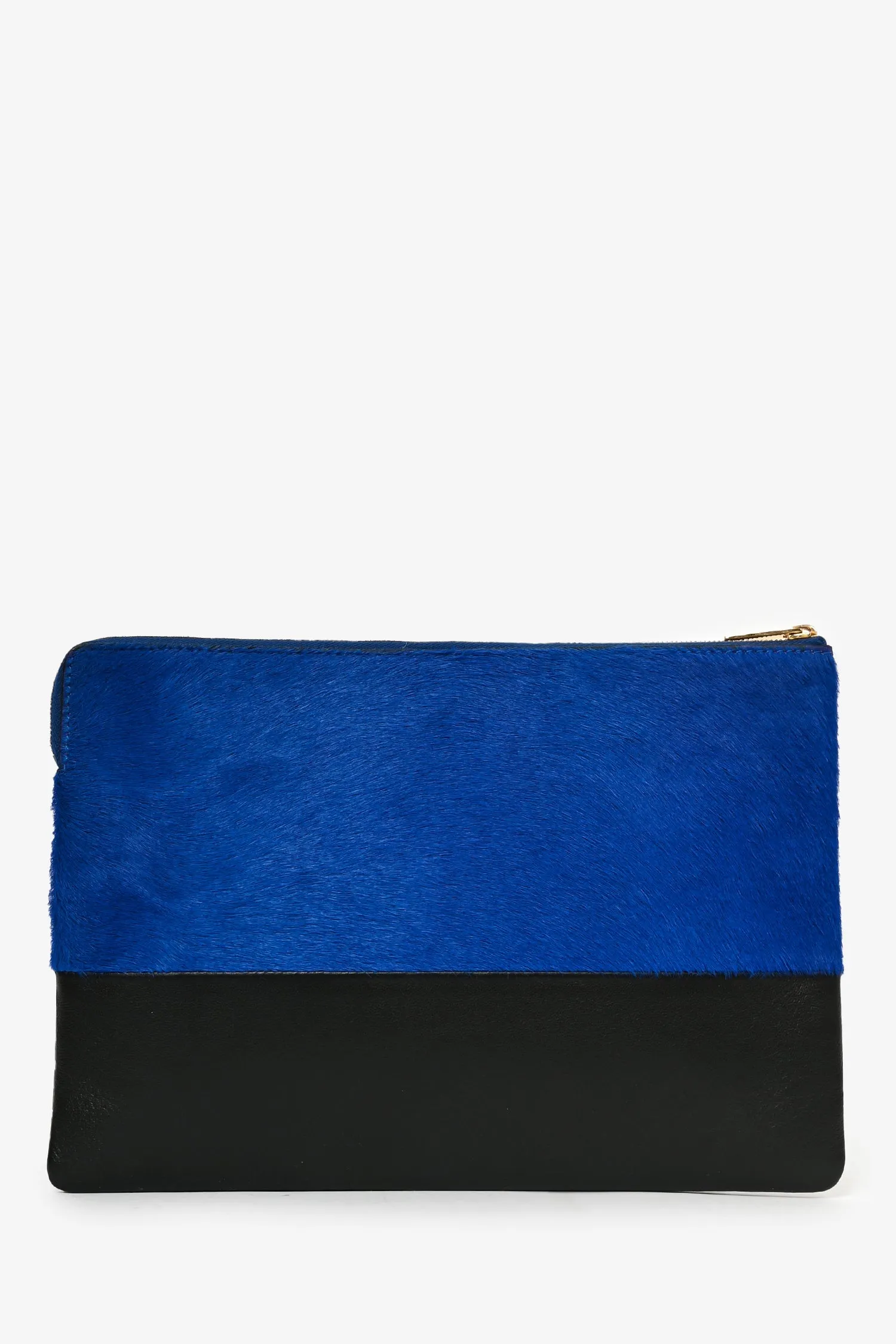 Celine Black/Blue Leather/Pony Hair Zip Clutch